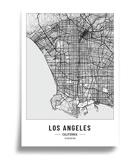 Produktbild: Poster Stadtplan | Moderne minimalistische wandbild Stadtkarten | Schwarz Weiß deko haushalt |w anddeko Kunstdrucke für Wanddekoration weltkarte | Geschenk fur haus | Papier 250gr Los Angeles A2