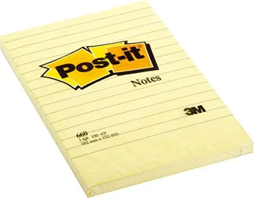 Produktbild: Post-it 660 Haftnotiz Notes, liniert, 70 g/qm, 102 x 152 mm, 100 Blatt, gelb