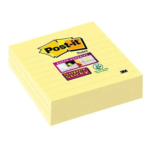 Produktbild: Post-it Super Sticky Notes im Großformat, Gelb, Liniert - 3 Blöcke, 101 mm x 101 mm, 70 Blatt pro Block - Extra-stark klebende Notizzettel für To-Do-Listen und Erinnerungen