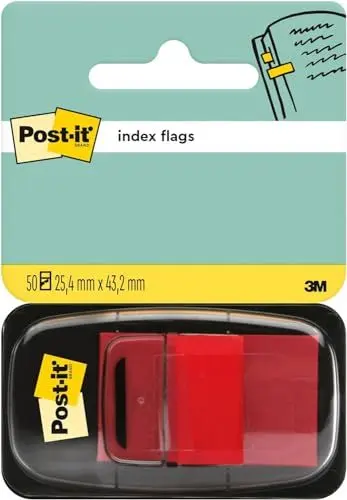 Produktbild: Post-it Index Haftstreifen, 50 Haftstreifen (Rot) 25.4 mm x 43.2 mm - Markierungsstreifen für Dokumente und Notizen