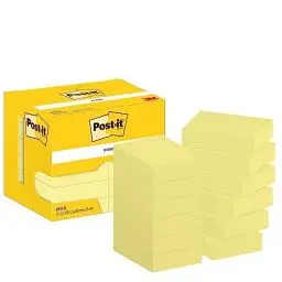 Produktbild: Post-it 653E Notizen, Selbstklebende Notizzettel zum Notieren, für To Do Listen und als Erinnerung, Farbe: Kanariengelb, 100 Blatt pro Block, 51 mm x 38 mm