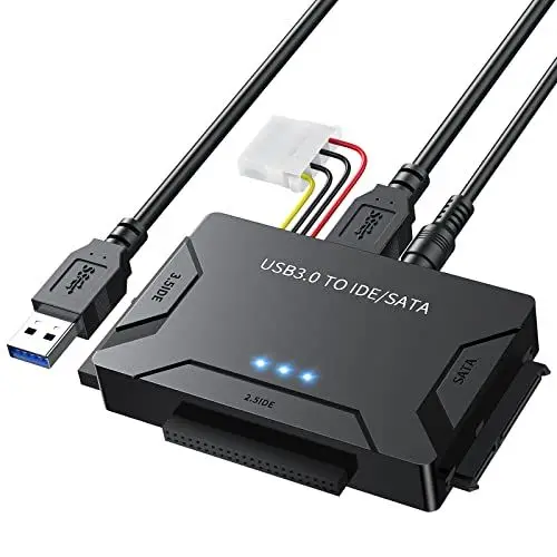 Produktbild: POSUGEAR USB 3.0 zu Sata und IDE Adapter, USB SATA Festplatten Konverter mit Netzschalter unterstützt für 2,5''und 3,5''SATA HDD & IDE HDD, Kompatible Windows XP Vista 7 8 10（Mit 12V 2A Netzteil）