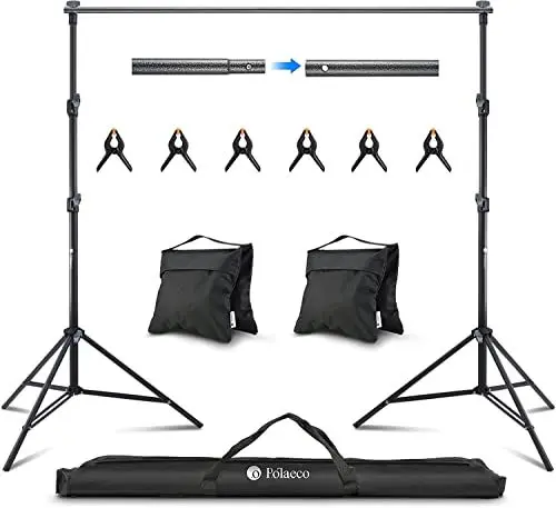 Produktbild: Potaeco Foto Hintergrund Ständer, 2,8x3M Backdrop Ständer Verstellbarer Fotostudio Support System mit 6 Hintergrundclips, 2 Sandsäcken und Tragetasche für Porträt Produktfotografie, Hochzeit Parteien