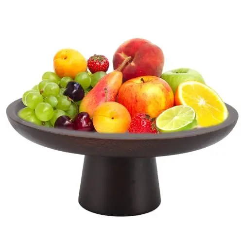 Produktbild: AUNMAS Hoher Obstteller aus Massivem Holz, Einfach, Exquisit, Rund, Hoch, Obstkuchentablett, Dekoration, Unverzichtbar für den Haushalt, für Obstkuchen (BLACK)