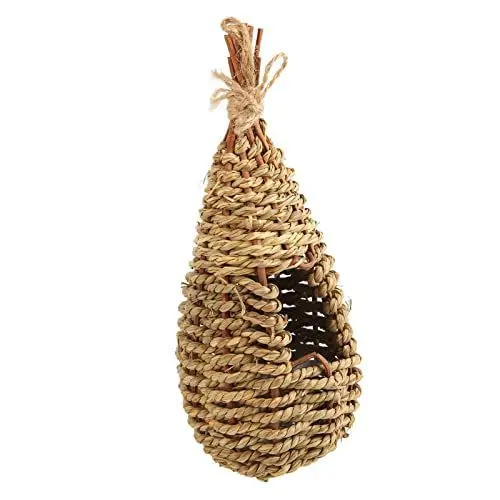 Produktbild: POTRUWE Grasgewebte Kolibri-Häuser Zum Aufhängen Im Freien, Handgewebtes Gras-Hänge-Vogeltaschen-Vogelhaus für Gartenfenster, Outdoor-Heimdekoration