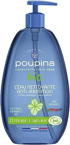 Produktbild: POUPINA - Bio-Reinigungswasser gegen Irritationen für Babys, 99% natürlich, Parfümfrei, Hypoallergen - Hamamelis und Aloe Vera - Vegan, Made in France, 485 mL