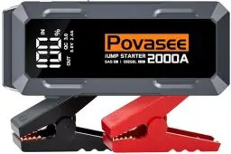 Produktbild: Povasee Starthilfe Powerbank, 2000A Spitzenstrom Auto Starthilfe Powerbank mit LCD Display, 12V Jump Starter mit USB Schnellladung und LED Taschenlampe (Bis zu 8L Benzin & 6.5L Dieselmotor)