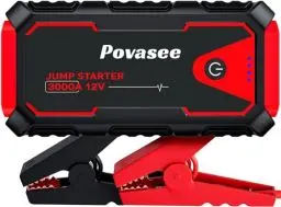 Produktbild: Povasee Starthilfe Powerbank, 3000A Auto Starthilfe für 12V Fahrzeuge (Bis zu 10L Benzin/8L Diesel), Starter Powerbank mit LED, 2 Schnelllade USB Ausgänge, Batterie Jump Starter mit Starthilfekabel