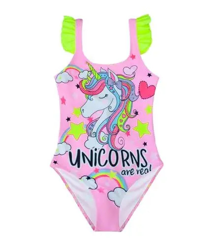 Produktbild: POWER FLOWER Mädchen Badeanzug Einteiler Rüschen Badeanzug Einhorn Schwimmbekleidung Strandbekleidung für Mädchen 2-14 Jahre (4-6 Years, 66603-Pale Pink)