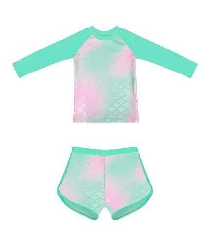 Produktbild: POWER FLOWER Mädchen Langarm Badeanzüge Rashguard Sets Badeanzug Sonnenschutz Schwimmbekleidung für 2-12 Jahre (6-8 Years, LA667-Green)