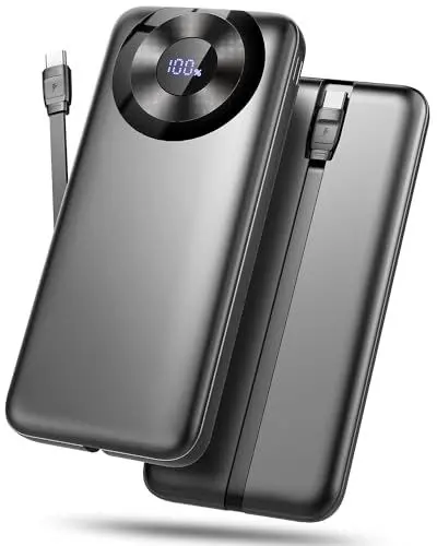 Produktbild: Power Bank 10000mAh, Powerbank USB-C Input & Output Klein Aber Stark mit Kabel, Externer Akku Schnellladefunktion (3.0A) Externer Handyakkus Kompatibel mit iPhone 16 15 14 13 X Pro Samsung Galaxy usw