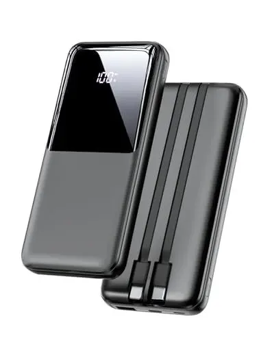 Produktbild: Power Bank 26800mAh, Tragbares Ladegerät mit 3 Anschlüssen & 2 integrierten Kabeln, USB C Schnellladung Powerbank Externer Akku Kompatibel mit iPhone 16 15 14 13 Samsung Galaxy, Dunkelschwarz