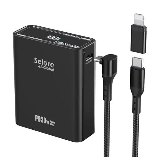 Produktbild: Power Bank 30W, 10000mAh Powerbank mit Schnellladefunktion Kabel, Tragbares Ladegerät Klein Aber Stark, Externe Handyakkus Mini with USB C Output, Akkupack Kompatibel mit iPhone, iPad, Galaxy