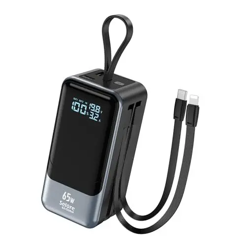 Produktbild: Power Bank 65w, Powerbank USB C mit 4 Ports Tragbares Ladegerät, Laptop Externe Handyakkus Portable Charger Schnellladefunktion, Power Bank mit Kabel für iPhone, MacBook, iPad, Samsung Galaxy