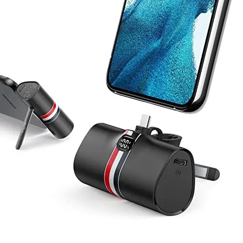 Produktbild: Power Bank USB C 5000mAh, Mini tragbares Ladegerät 20W PD Schnellladung, VIYISI kabellose Powerbank mit LED Display & Ständer kompatibel mit iPhone 15/Samsung S23 S22/Xiaomi/Huawei/Oppo, usw (Schwarz)