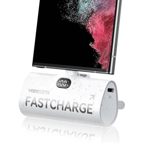 Produktbild: Power Bank USB C VEEKTOMX Mini Powerbank 5000mAh PD 20W Powerbank Klein PD3.0 QC3.0 Schnelles Aufladen Externe Handyakkus Kompatibel mit Samsung/iPhone 15/Huawei/OnePlus/Xiaomi usw. (Weiß)