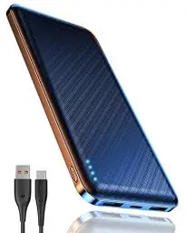 Produktbild: Power Bank, Ultra Slim Leicht 10000mAh Powerbank Klein Aber Stark, Powerbank USB C Schnellen Ausgängen (3.0A), 2 USB Ausgängen Externe Handyakkus, kompatibel mit iPhone 15 14 13 iPad Samsung AirPods