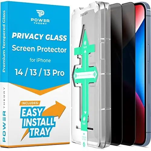 Produktbild: Power Theory Sichtschutz Glas für iPhone 14, iPhone 13 Pro, iPhone 13 Schutzfolie, Sichtschutzfolie mit Schablone, Glas Folie, Displayschutzfolie, Schutzglas (2 Stück)