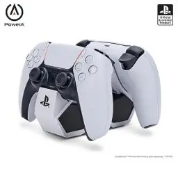 Produktbild: PowerA Doppelladestation für kabellosen DualSense-Controller (EU), DualSense Controller-Ladestation, Laden, Sony PlayStation, PS5, offiziell lizenziert