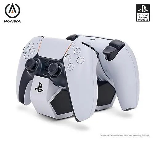 Produktbild: PowerA Doppelladestation für kabellosen DualSense-Controller (EU), DualSense Controller-Ladestation, Laden, Sony PlayStation, PS5, offiziell lizenziert