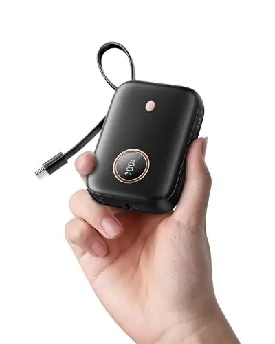 Produktbild: PowerBank Klein Aber Stark mit USB-C Kabel, Mini Power bank 10000mAh 22.5W Schnellladefunktion, Externe Handyakkus USB C Input&Output Akkupack für iPhone 16/15 Serie, Samsung, Google, Android und mehr