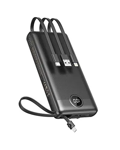 Produktbild: Powerbank 20000mAh Power Bank mit Kabel VEEKTOMX Powerbank USB C Tragbares Ladegerät 5 Ausgängen LED Display Externe Handyakkus Kompatibel mit iPhone, iPad, Samsung, Huawei, Xiaomi, OnePlus usw.
