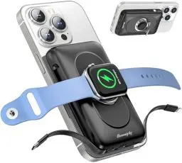 Produktbild: Powerbank 5IN1 mit 2 Kabeln, 10000mAh magnetische Wireless Powerbank mit Schellen & Ständer, Schnelles Laden Externes Akkupack, für iPhone 16/15/14/13/12 iWatch Series