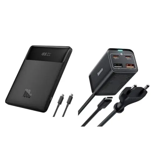 Produktbild: Powerbank Laptop Baseus PD 100 W 20000 mAh USB C Power Bank & USB C Ladegerät, 65W USB C Netzteil 4 Ports GaN Charger mit 1.5m AC Kabel und 100W USB C Kabel für MacBook, iPhone 15 Serie, iPad, Samsung