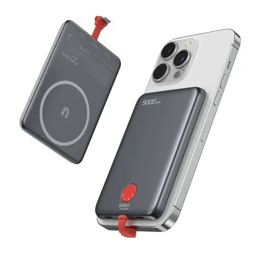 Produktbild: Powerbank Ultra Slim, 5000mAh Magnetische Power Bank USB C 20W Schnellladung Tragbares Ladegerät mit Kabel, Handy Akkupack Mini Powerbank Apple für iPhone 16, iPhone 15 14 13 12 Pro Max