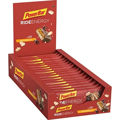 Produktbild: Powerbar - Ride Energy - Peanut Caramel - 18x55g - Kohlenhydrat Eiweissriegel - Magnesium - kollagenfrei
