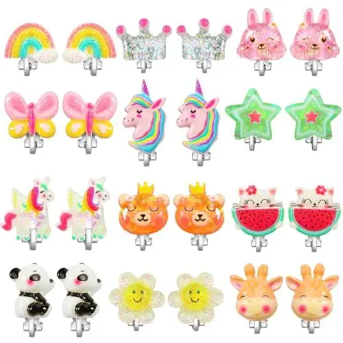 Produktbild: Powerking Ohrclips für Mädchen, Mädchenschmuck-Anziehohrringe und Prinzessin Play Ohrclips für Kinder, 12 Paare,Einhorn Bling