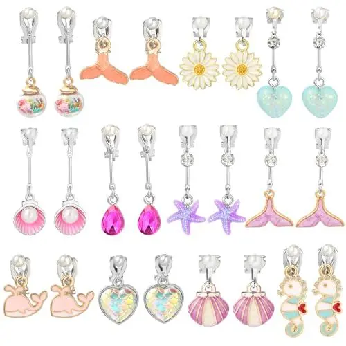 Produktbild: Powerking Ohrclips für Mädchen, Mädchenschmuck-Anziehohrringe und Prinzessin Play Ohrclips für Kinder, 12 Paare, Meerjungfrau