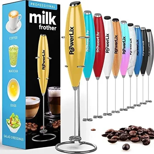 Produktbild: PowerLix Milchaufschäumer Stab, Milchschäumer Elektrisch - mit Edelstahlständer 15-20s, 19000 U/min, Batteriebetriebener Milk Frother für Kaffee, Latte, Cappuccino, Heiß & Kalte Schokolade