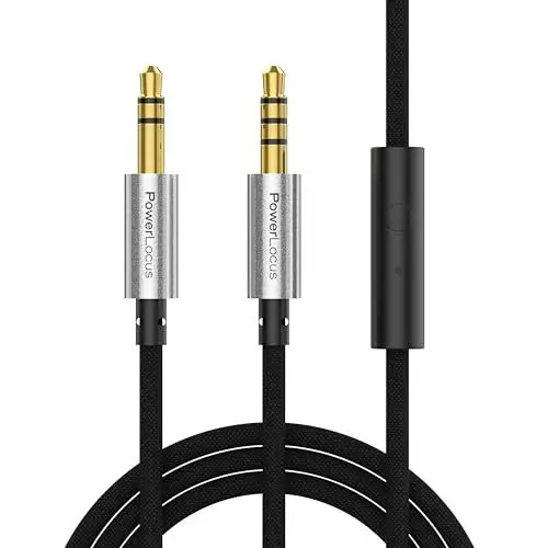 Produktbild: PowerLocus Aux Kabel 3,5mm Klinkenkabel 1M, 3,5mm Klinke auf Klinke Audio Kabel mit Mikrofon, 3.5mm Klinkenkabel für Kopfhörer, Handys, Tablets, Lautsprecher, PC, MP3/MP4-Player, KFZ Stereoanlagen usw