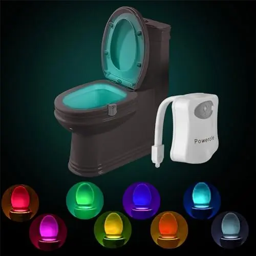 Produktbild: Powerole 1 Stück Toilette Licht WC-Nachtlicht, PIR-Bewegungssensor Lichtsensor, wasserdicht LED-Waschraum, 8 Fabre Beleuchtung Nachtlicht, batteriebetrieben, für Kinder Badezimmer Hause