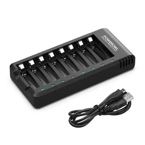 Produktbild: POWEROWL Akku Ladegerät für NIMH/NICD Wiederaufladbare AA AAA Akku Batterieladegerät mit LED Anzeige (unabhängiger Steckplatz)