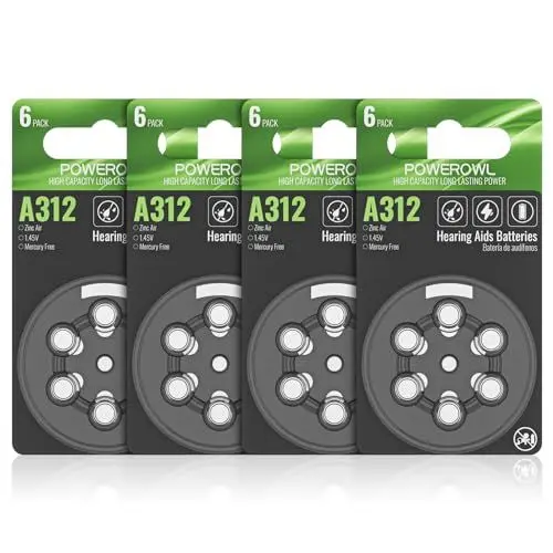 Produktbild: POWEROWL Hörgerätebatterien 312, Hochleistungszelle 24 Stück, langlebige Typ 312 Batterien für Hörgeräte