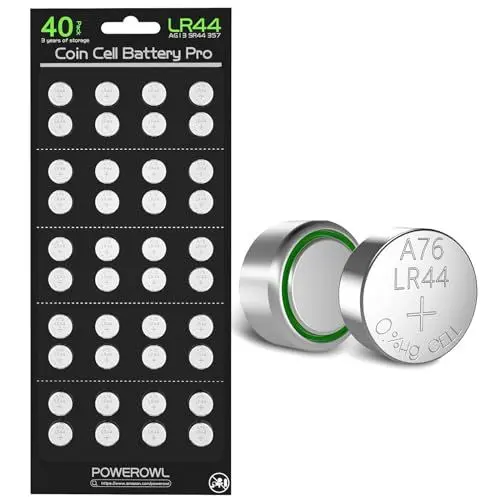 Produktbild: POWEROWL LR44 Knopfzelle Batterien 40 Stück, Knopfzellen LR44 L1154F AG13 357 303 SR44 A76 Alkaline Batterie 1,5V Knopfzellenbatterien