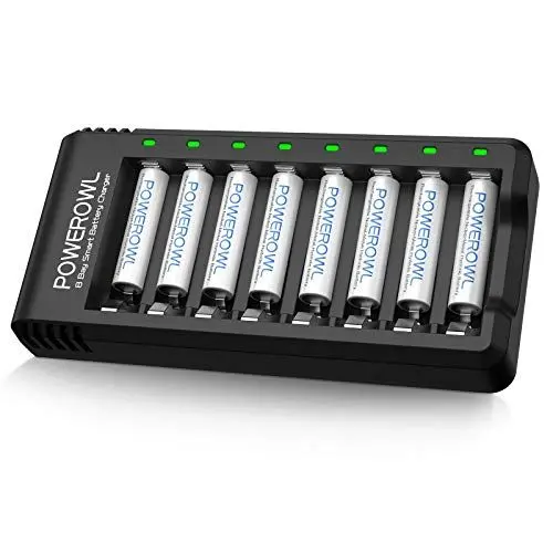 Produktbild: Powerowl Akku Ladegerät mit AAA Akku 1000mah 8 Stück, AA Akkuladegerät 8 Steckplatz Micro-USB Anschluss Universal Batterieladegerät für NI-MH NI-CD AA AAA Wiederaufladbare Batterien