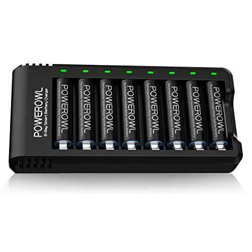 Produktbild: POWEROWL Akku Ladegerät mit AA Akku 2800mah 8 Stück, AA Akkuladegerät 8 Steckplatz Universal Batterieladegerät für NI-MH NI-CD AA AAA Wiederaufladbare Batterien