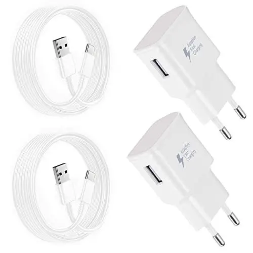 Produktbild: Powersky (2er Pack) USB Ladegerät Stecker mit USB C Ladekabel 1,5m Für Samsung Galaxy S21, S20, S10, S9, S8, Note 10, 9, 8, 7, Z Filp3, und Serie A, Tablet Netzteil Adapter (USB Typ-C) Schnelllade