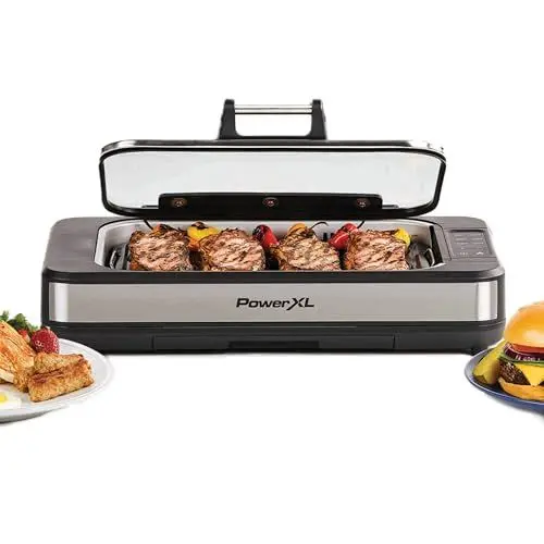 Produktbild: PowerXL Smokeless Grill Elite Indoorgrill – Elektrogrill - elektrischer Tischgrill - Rauchabzug & Warmhaltefunktion – Fettarm Grillen - auch für Gefrorene Lebensmittel