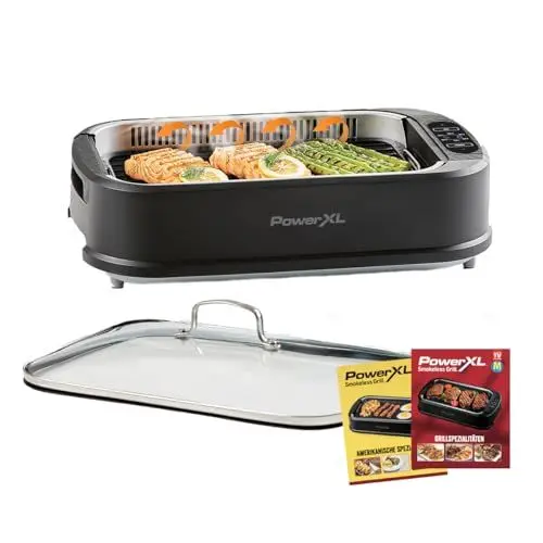 Produktbild: PowerXL Smokeless Grill - Elektro Grill - rauch- & gerucharmer Grillgenuss - mit Grillplatte, Grillrost & Aromafunktion - Anti-Haft-Beschichtung - mit Thermo-Glasdeckel - Indoor Grill - 1500 Watt