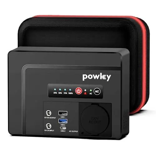 Produktbild: Powkey Tragbare Powerstation 26400mAh/97.68Wh Powerbank Steckdose mit 100W/230V AC Ausgang, 12V DC, PD 65W USB C Externer Akku Power Station Camping Tablet Handy