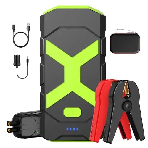 Produktbild: POWKEY Starthilfe Powerbank,2000A Auto Starthilfe 12V für Jump Starter für 8.0L Benzin/6.0L Diesel mit LED-Taschenlampe/USB,Jumper,Autobatterie Booster für SUV Motorrad Rasenmäher (Grün)