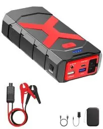 Produktbild: Powkey 2000A Starthilfe Powerbank für pkw, 12V Powerbank Auto Starthilfe, Auto Booster Power Pack für 8.0L Benzin und 6.0L Diesel mit Starthilfekabel/USB-Kabel 3.0 Ports und LED (Rot)