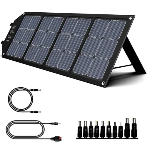 Produktbild: powkey Faltbare Solarpanel 100W 18V Monokristalline Solarmodul Mit Typ-C, USB C, 2*QC3.0,DC Ausgang,Tragbare Solartasche für Powerstation, Camping, Mobiltelefone und Laptops