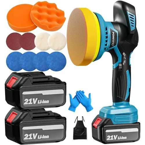 Produktbild: POWRIFIC Poliermaschine Auto 21V Kabelloses DA Polierer-Kit - 2500-5000 RPM, 6-Geschwindigkeiten, Anti-Rutsch, Ideal für Auto Polieren, Maschinenpolieren & Fahrzeugpflege