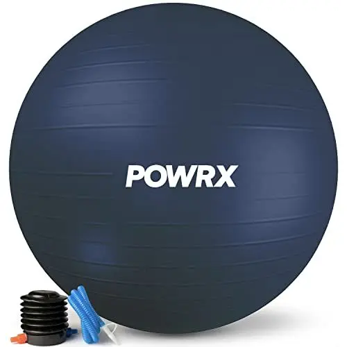Produktbild: POWRX Gymnastikball inkl. Ballpumpe und Workout I Sitzball Pilates Yoga Ball Anti-Burst Verschiedene Größen 55, 65, 75, 85, 95 cm und Farben I Büro und Balance Stuhl (Navy, 65 cm)