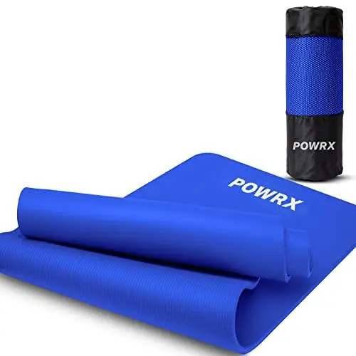Produktbild: POWRX Gymnastikmatte Yogamatte (Dunkelblau 183 x 60 x 1 cm) Premium inkl. Tragegurt & Tasche sowie Übungsposter I Sportmatte Phthalatfrei, SGS geprüft I Matte hautfreundlich